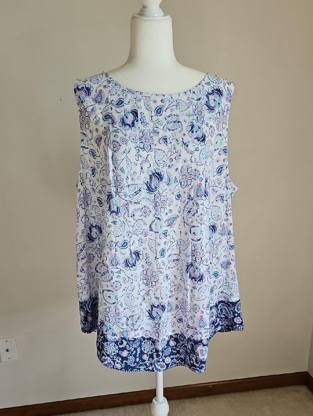 J Jill Rayon 2X Paisley Tank Top Coastal Vacation Boho Cottage